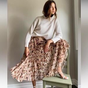 Wilfred Brown Twirl Midi Pleated Skirt - Birch Vintage Fade Color - Size S